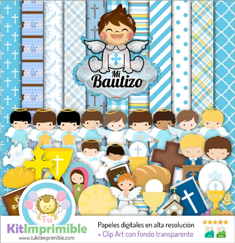 Kit completo per il battesimo del bambino, decorazioni digitali per feste - M6