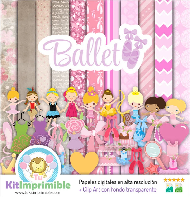 Kit de Ballet Digital com Fundos Decorativos para Festas de Dança - M2