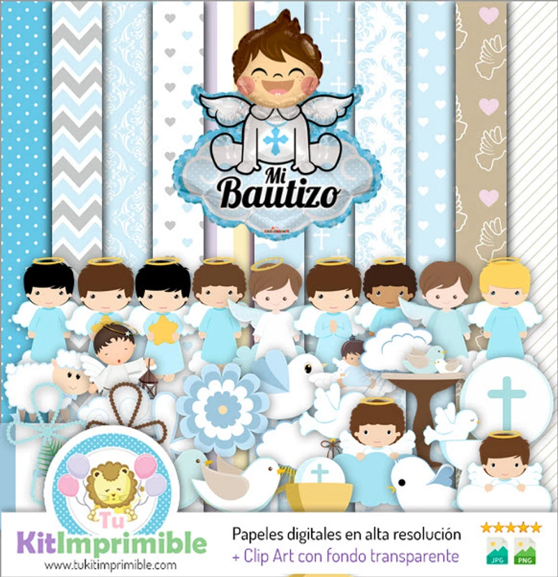 Kit de baptême garçon - Décors numériques pour fêtes - M2