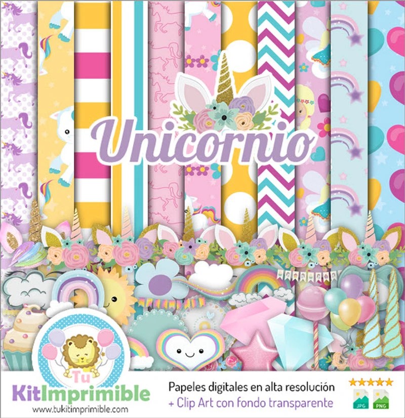 Kit de décor de fond numérique licorne classique pour fête - M2