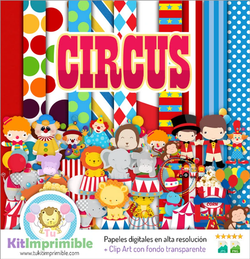 Kit de décoration numérique pour fête sur le thème des clowns de cirque - M2