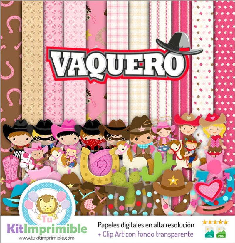 Kit de décoration numérique pour fête sur le thème du ranch western - M2