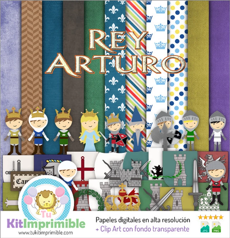 Kit de décors numériques pour fête sur le thème du Roi Arthur - M2