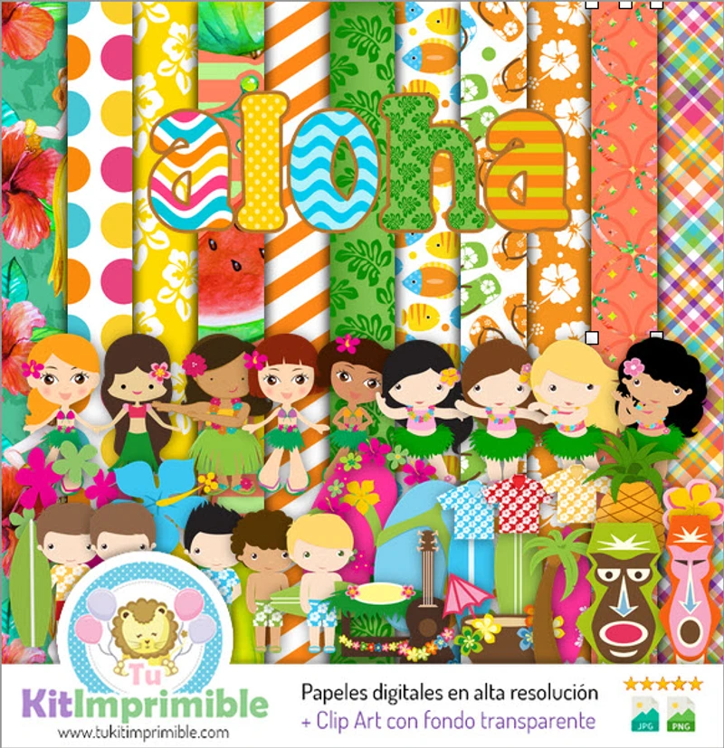 Kit de Festa Havaiana Aloha com Fundos Digitais - M2