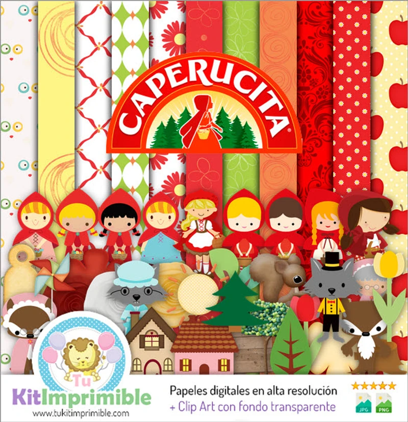 Kit de fond d'écran numérique Le Petit Chaperon rouge et le loup - M2