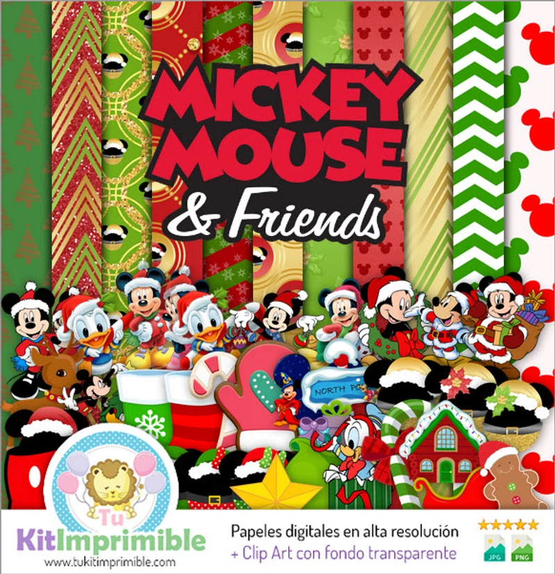 Kit de fond décoratif numérique Mickey Mouse Noël - M2