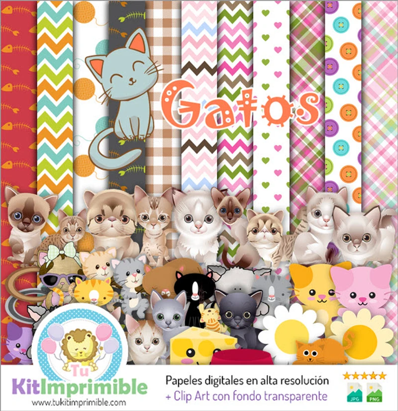 Kit de fond décoratif numérique pour fête sur le thème des chats - M2