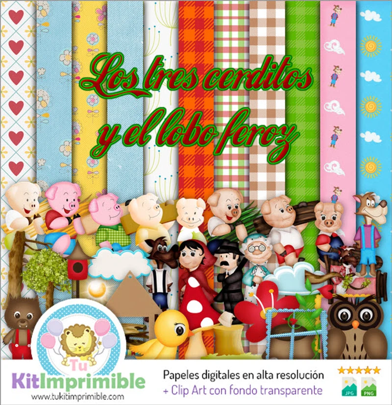 Kit de fond numérique Les Trois Petits Cochons et le Loup - M2