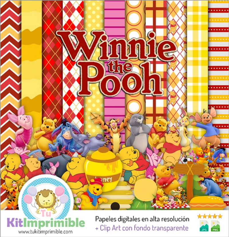Kit de fond numérique Winnie l'Ourson pour fête - M2