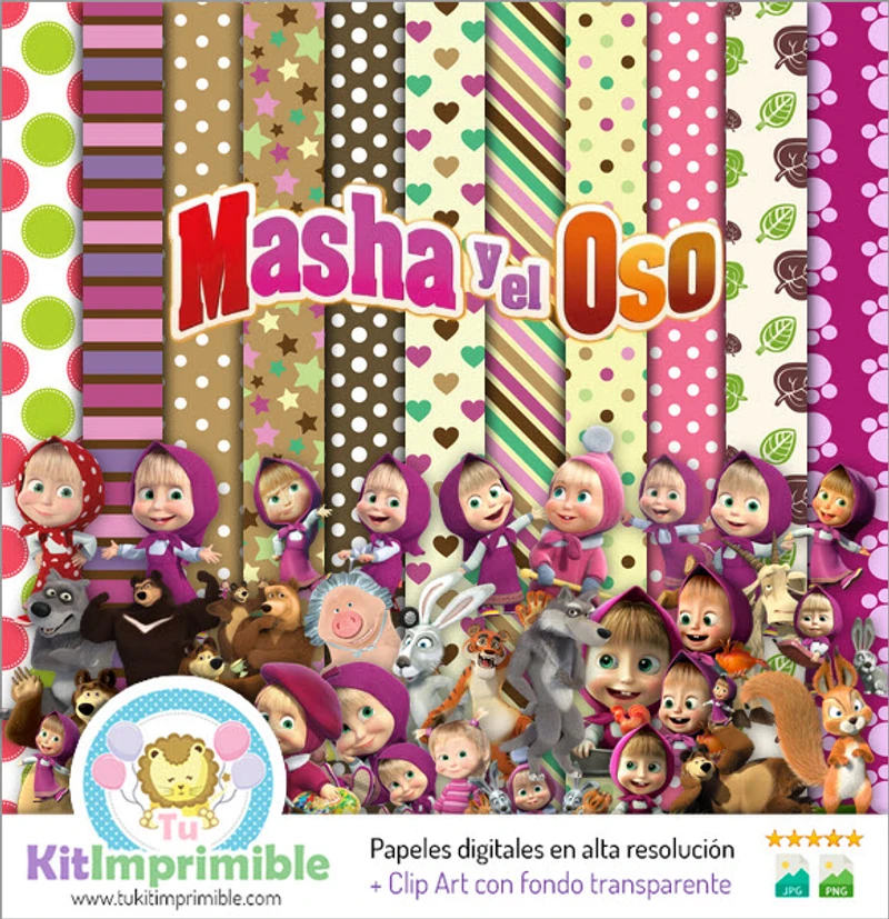 Kit de fundo decorativo digital Masha e o Urso - M2