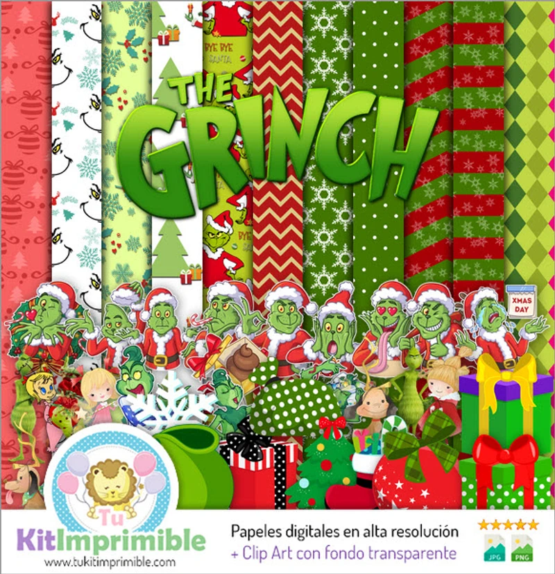 Kit de fundo decorativo digital de Natal do Grinch - M2