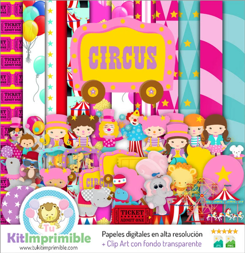 Kit de fundo decorativo digital para festa com tema de circo - M2