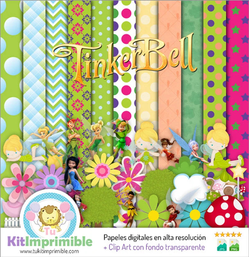 Kit de fundo decorativo digital Tinker Bell - M2