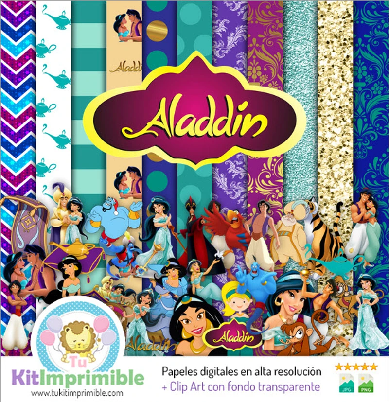 Kit de fundo digital para festa Aladdin Jasmine - M2