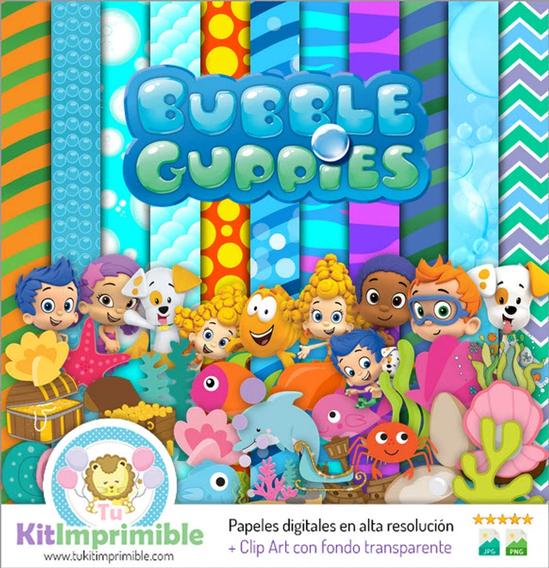 Kit de fundo digital para festa Bubble Guppies - M2