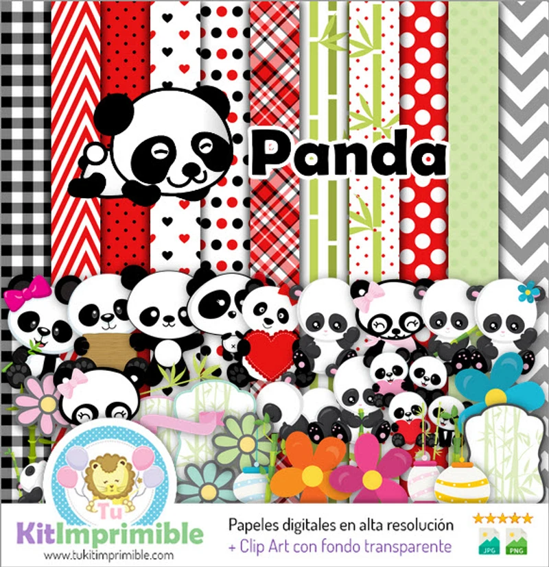 Kit de fundo digital para festa com urso panda - M2