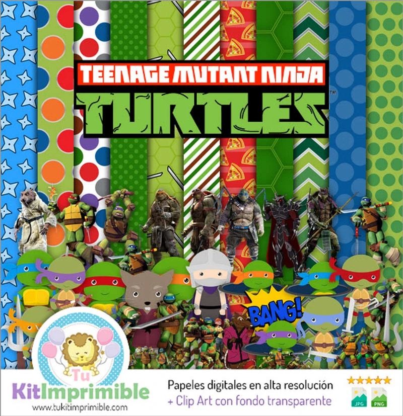 Kit de fundo digital para festa das Tartarugas Ninja - M2
