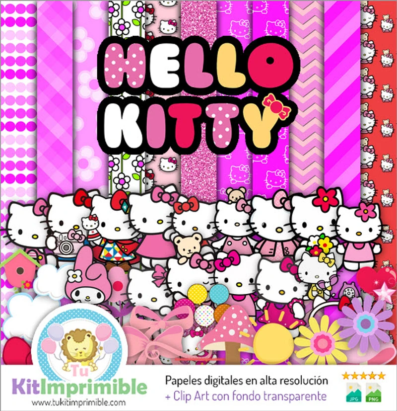 Kit de fundo digital para festa Hello Kitty - M2