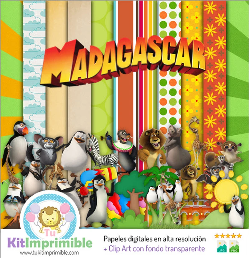 Kit de fundo digital para festa Madagascar - M2