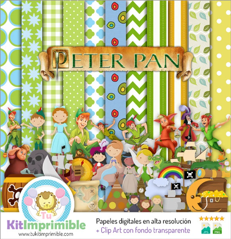 Kit de fundo digital para festa Peter Pan - M2