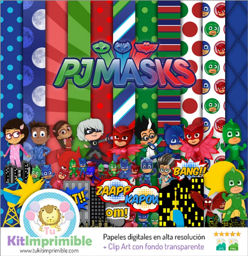 Kit de fundo digital para festa PJ Masks - M2