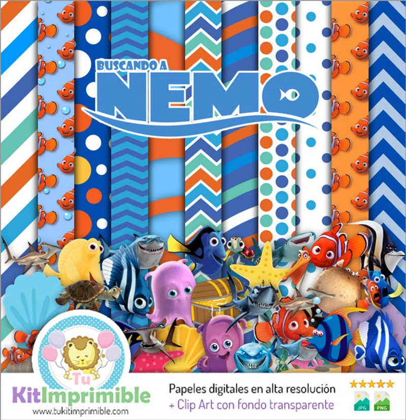 Kit de fundo digital para festa Procurando Nemo - M2