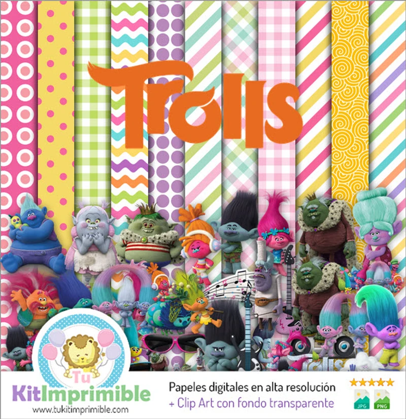 Kit de fundo digital para festa Trolls - M2