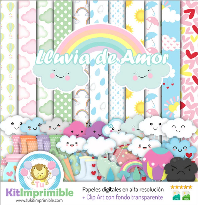 Kit de Fundos Decorativos Digitais Love Rain - M2