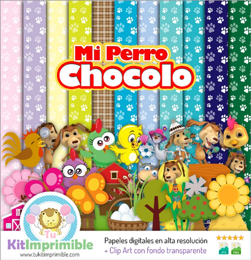 Kit de Fundos Decorativos Digitais Meu Cachorro Chocolo - M2