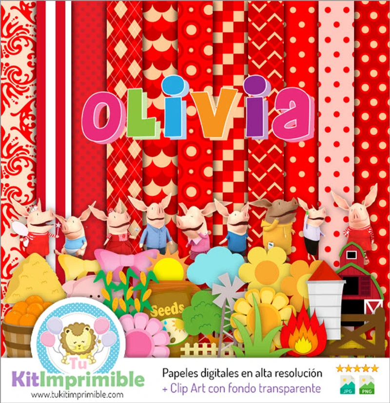 Kit de Fundos Decorativos Digitais Olivia the Pig - M2