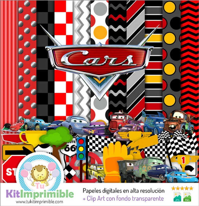 Kit de fundos decorativos digitais para festa com tema Carros McQueen - M2