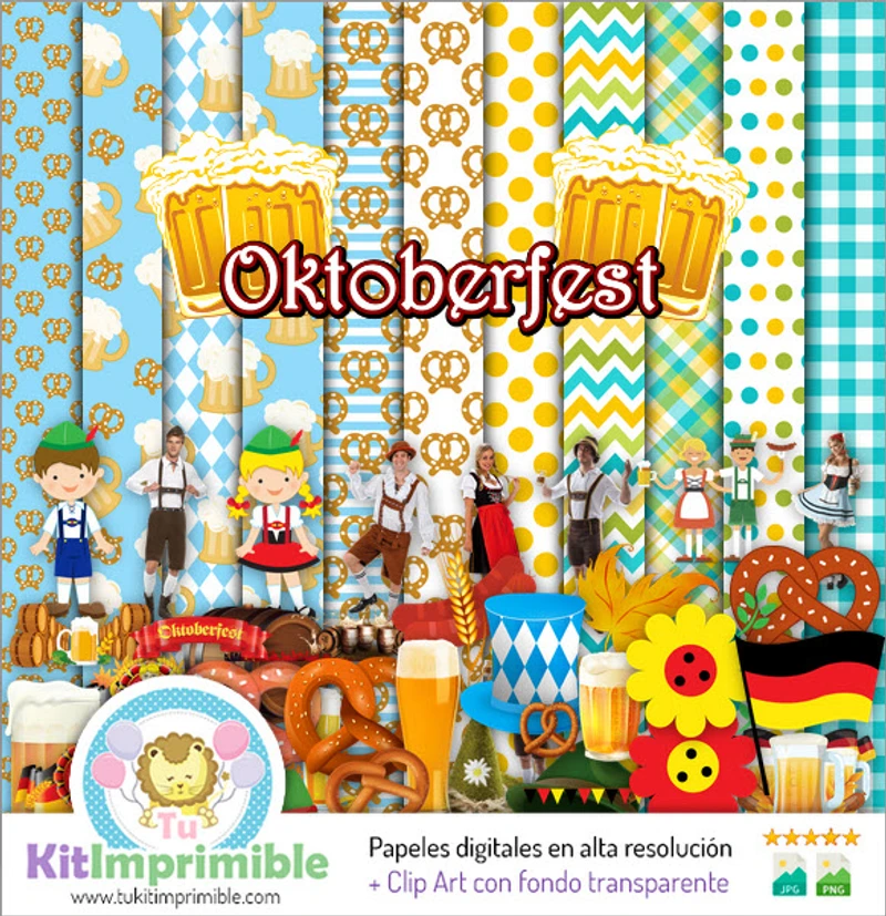Kit de fundos decorativos digitais para festa Oktoberfest - M2