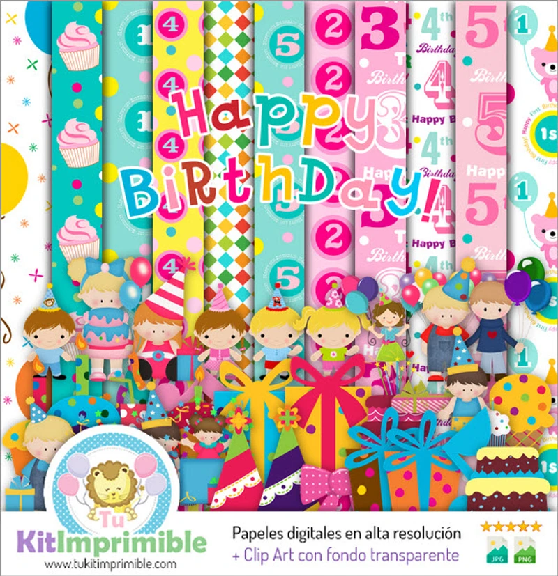 Kit di sfondi decorativi digitali di buon compleanno - M2