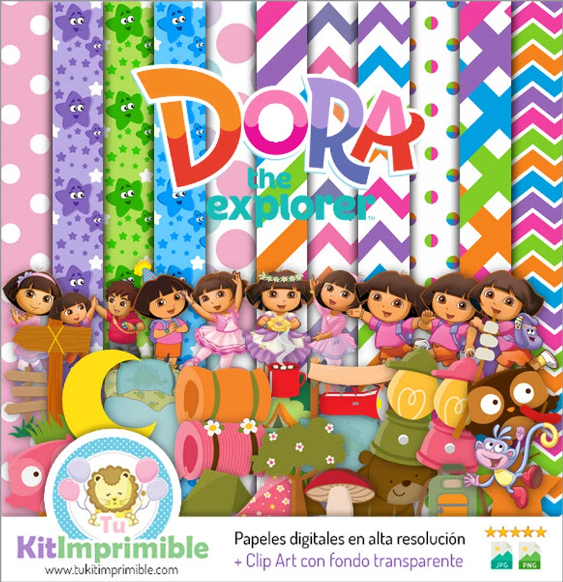 Kit di sfondi decorativi digitali Dora l'esploratrice - M2