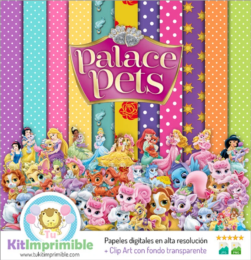 Kit di sfondo decorativo digitale per principesse di Palace Pets - M2