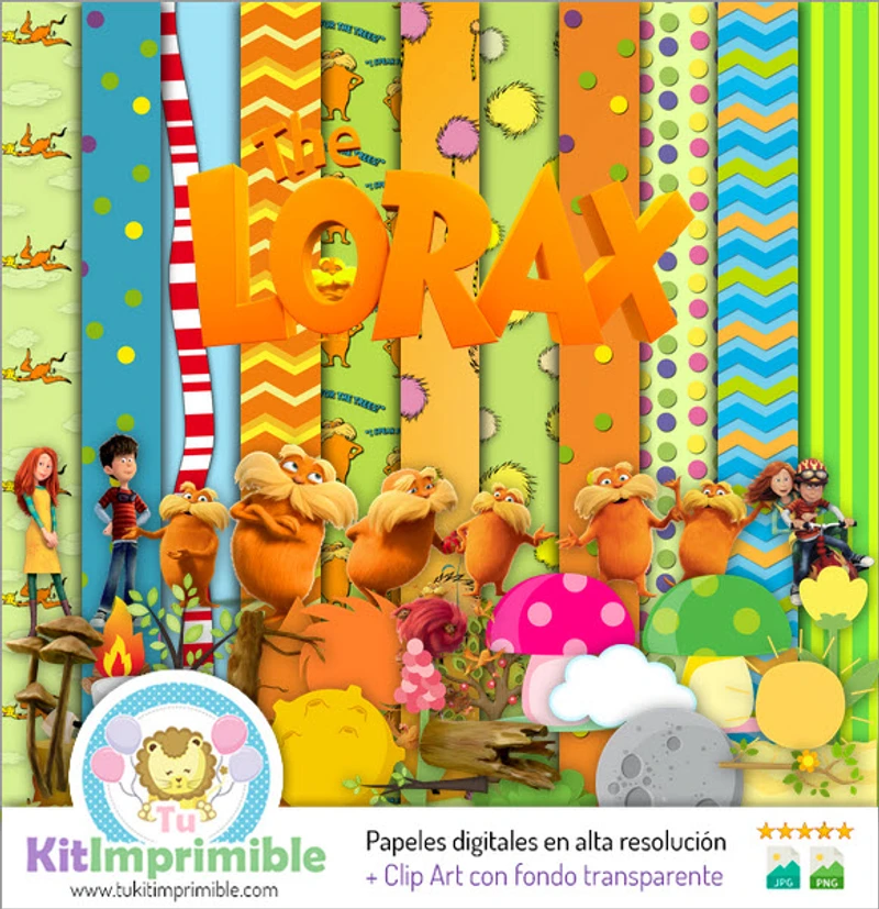 Kit di sfondo decorativo per feste digitali Lorax - M2