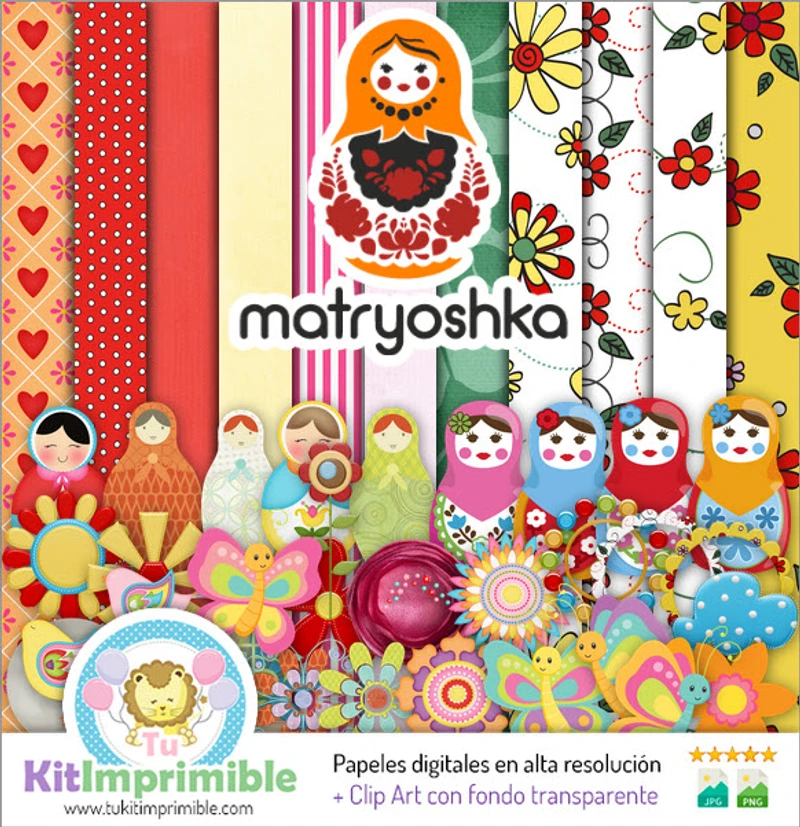 Kit di sfondo decorativo per feste digitali Matrioska - M2