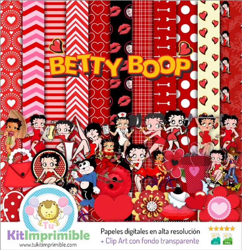 Kit di sfondo decorativo per feste retrò digitali Betty Boop - M2