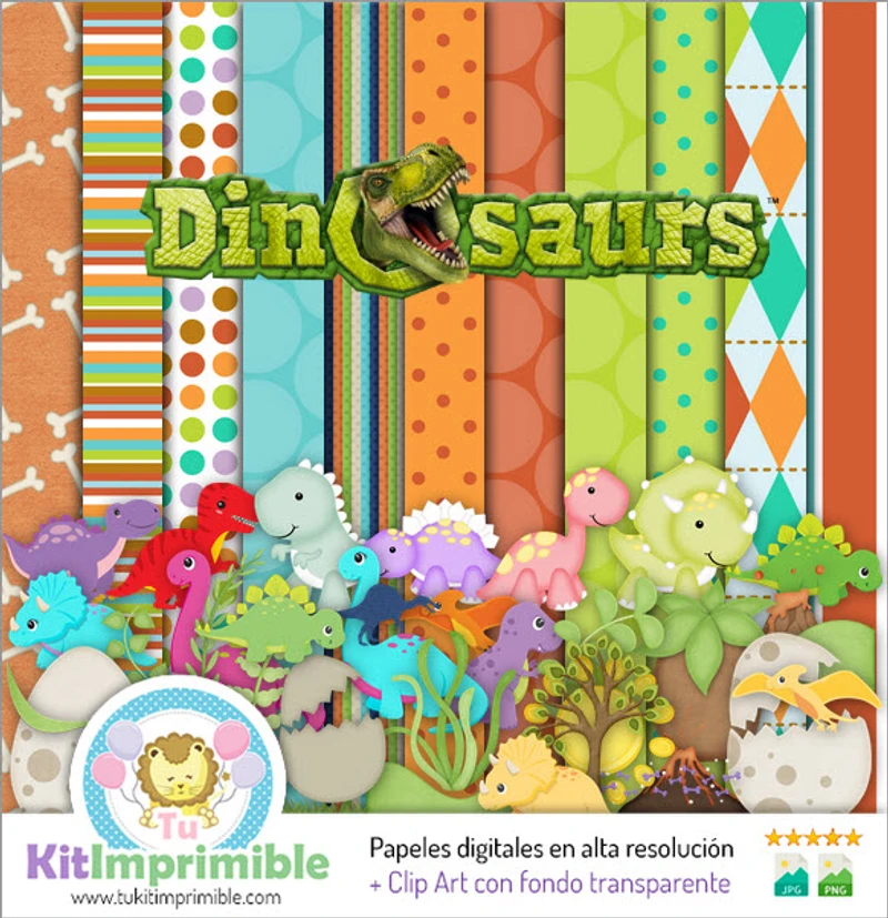 Kit di sfondo digitale per feste a tema dinosauri - M2