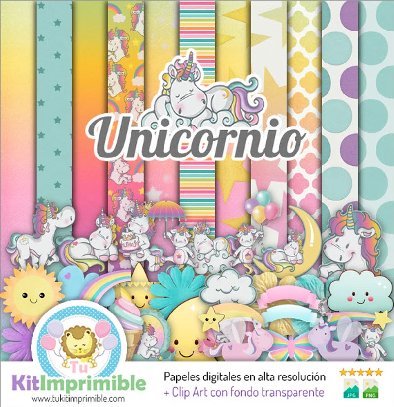 Kit di sfondo digitale per feste con unicorno vintage - M2
