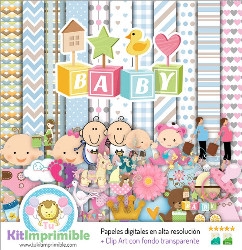 Kit digital para chá de bebê com fundo decorativo para festas - M2