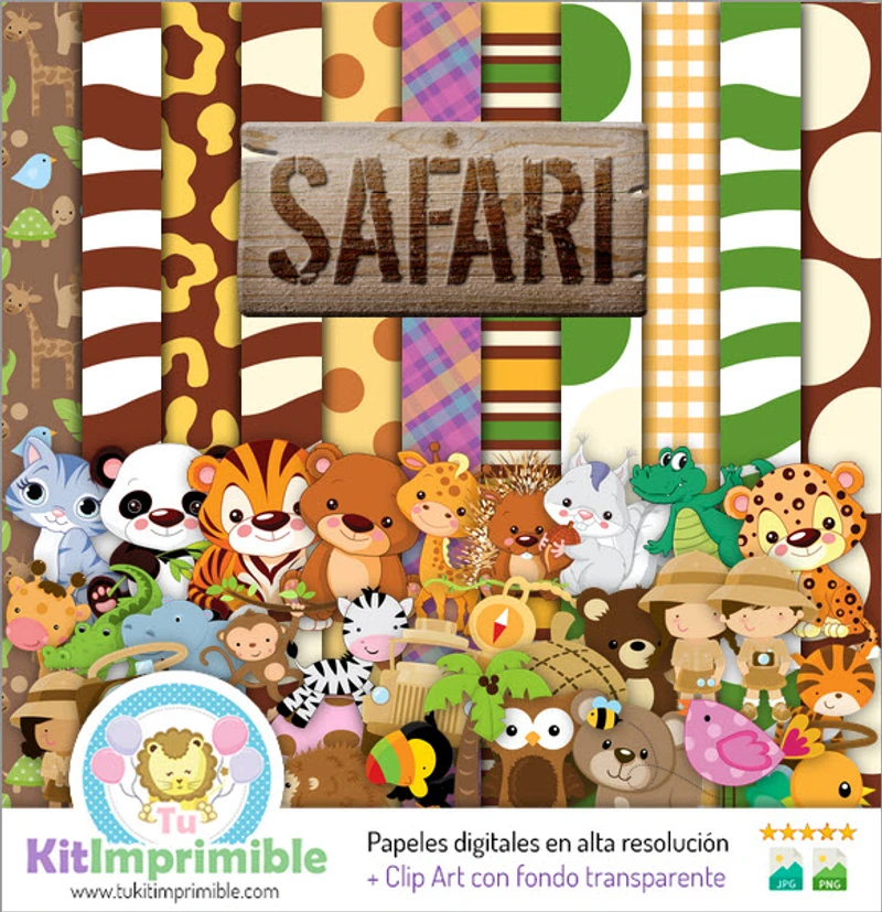 Kit Digital Safari para Bebês com Fundos Decorativos para Festas - M2
