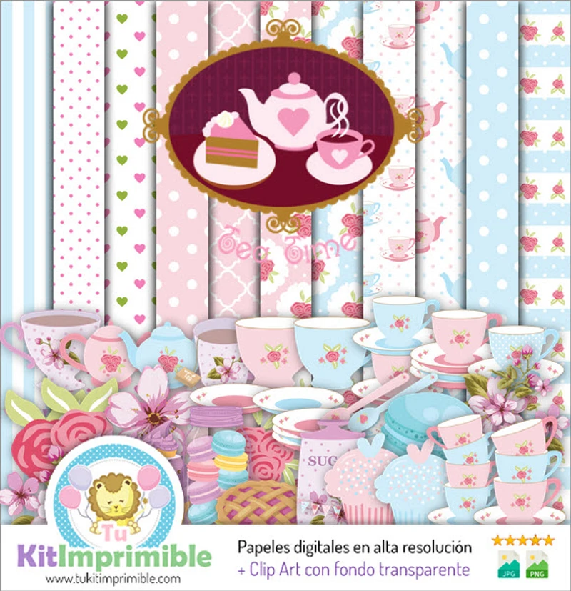 Kit digitale per l'ora del tè, sfondi decorativi per feste - M2