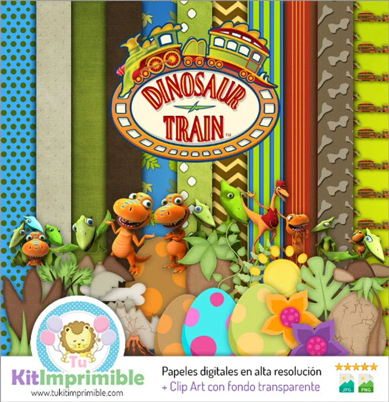 Kit digitale per treni di dinosauri, sfondi decorativi per feste - M2