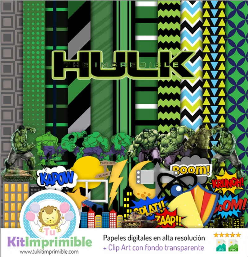 Kit El Increible Hulk Digital Fondos Decorativos - M2