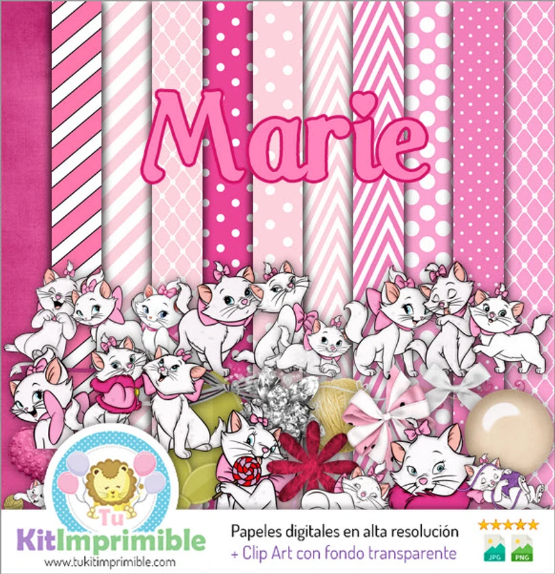 Kit Gatita Marie Digital Fondos Decorativos Fiestas - M2