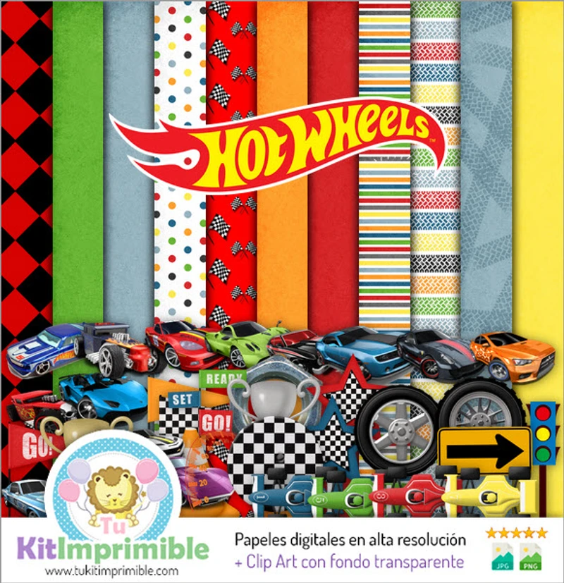 Kit Hot Wheels Digital Fondos Decorativos Fiestas - M2
