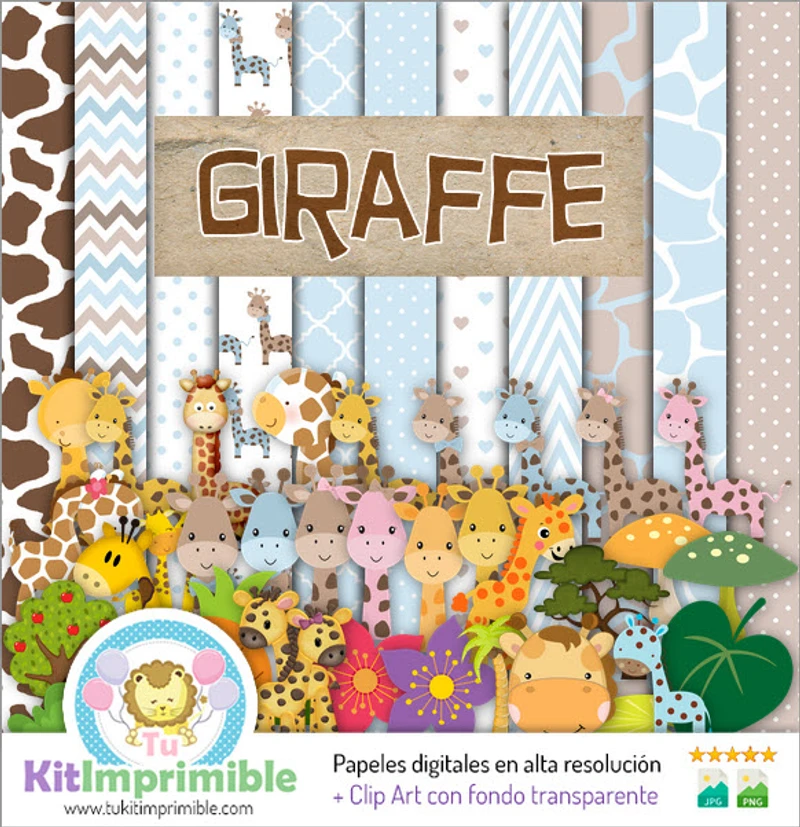 Kit Jirafa Bebe Digital Fondos Decorativos Fiestas - M2