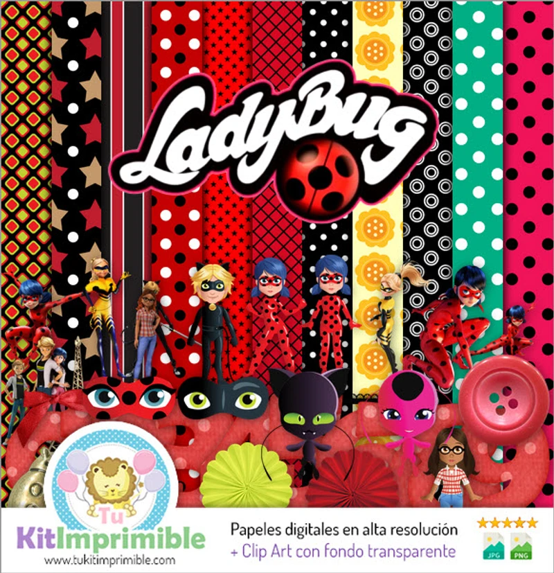 Kit LadyBug Digital Fondos Decorativos Fiestas - M2
