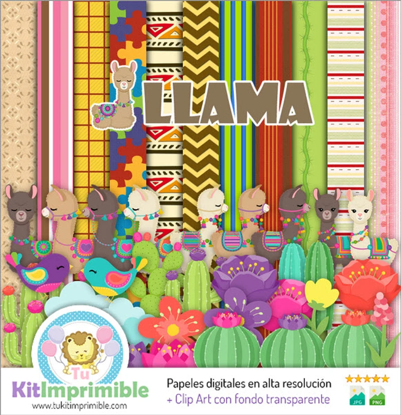 Kit Llama Digital Fondos Decorativos Fiestas - M2